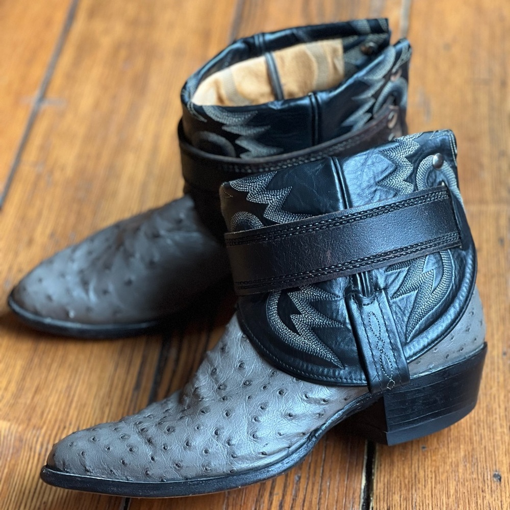 Vintage Tony Lama Gray Ostrich Boots customized by Canty Boots